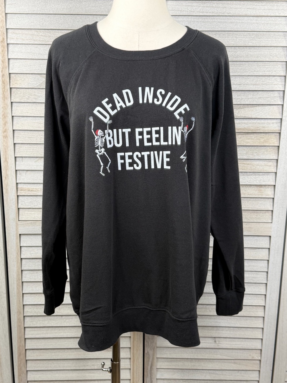 TORRID "Dead Inside But Feelin Festive" Skeleton Santa Crewneck Sweatshirt-0X